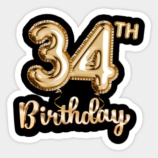 34th Birthday Gifts - Party Balloons Gold Sticker